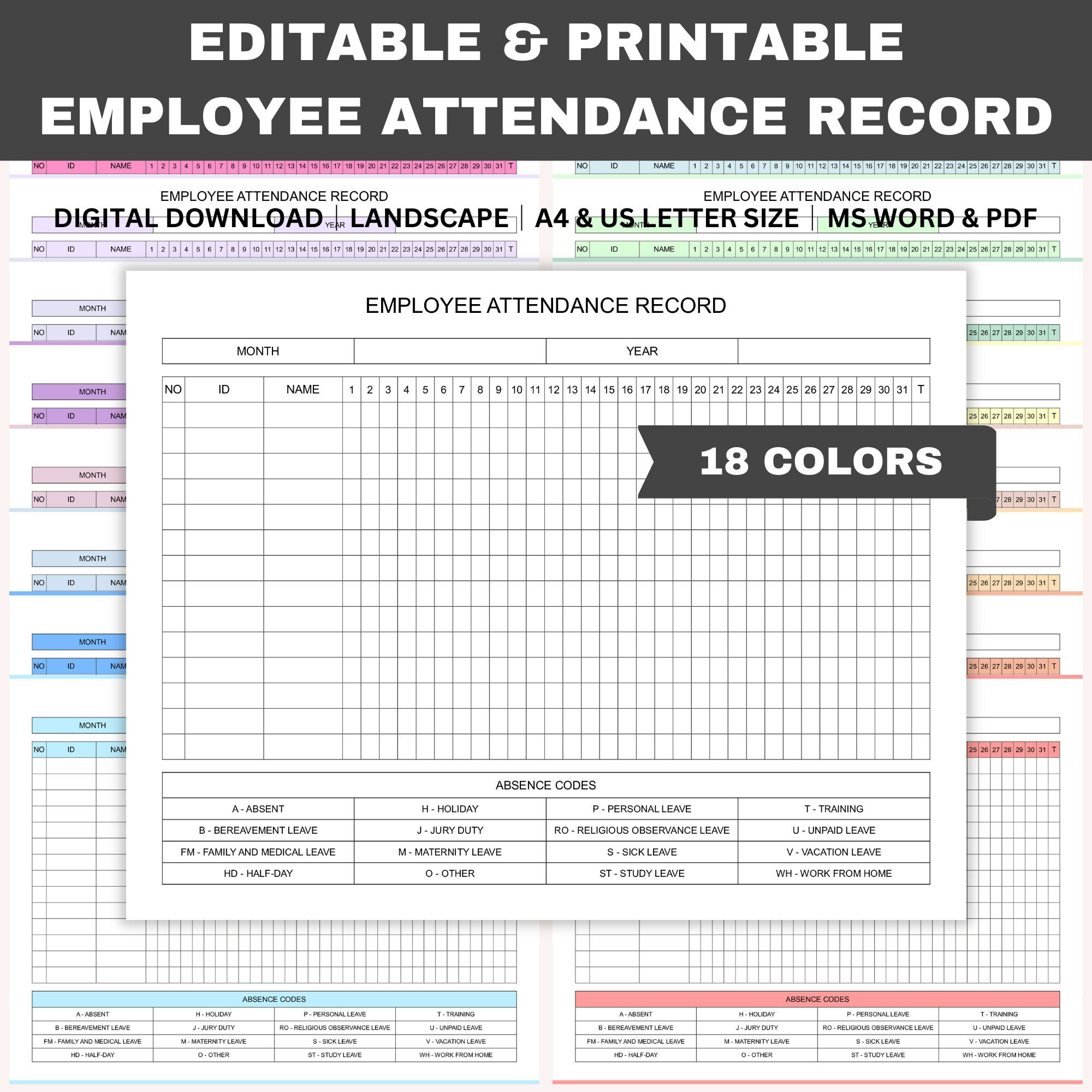 Employee Records Download - Etsy Uk for PPE 2026 Employee Attendance Calendar