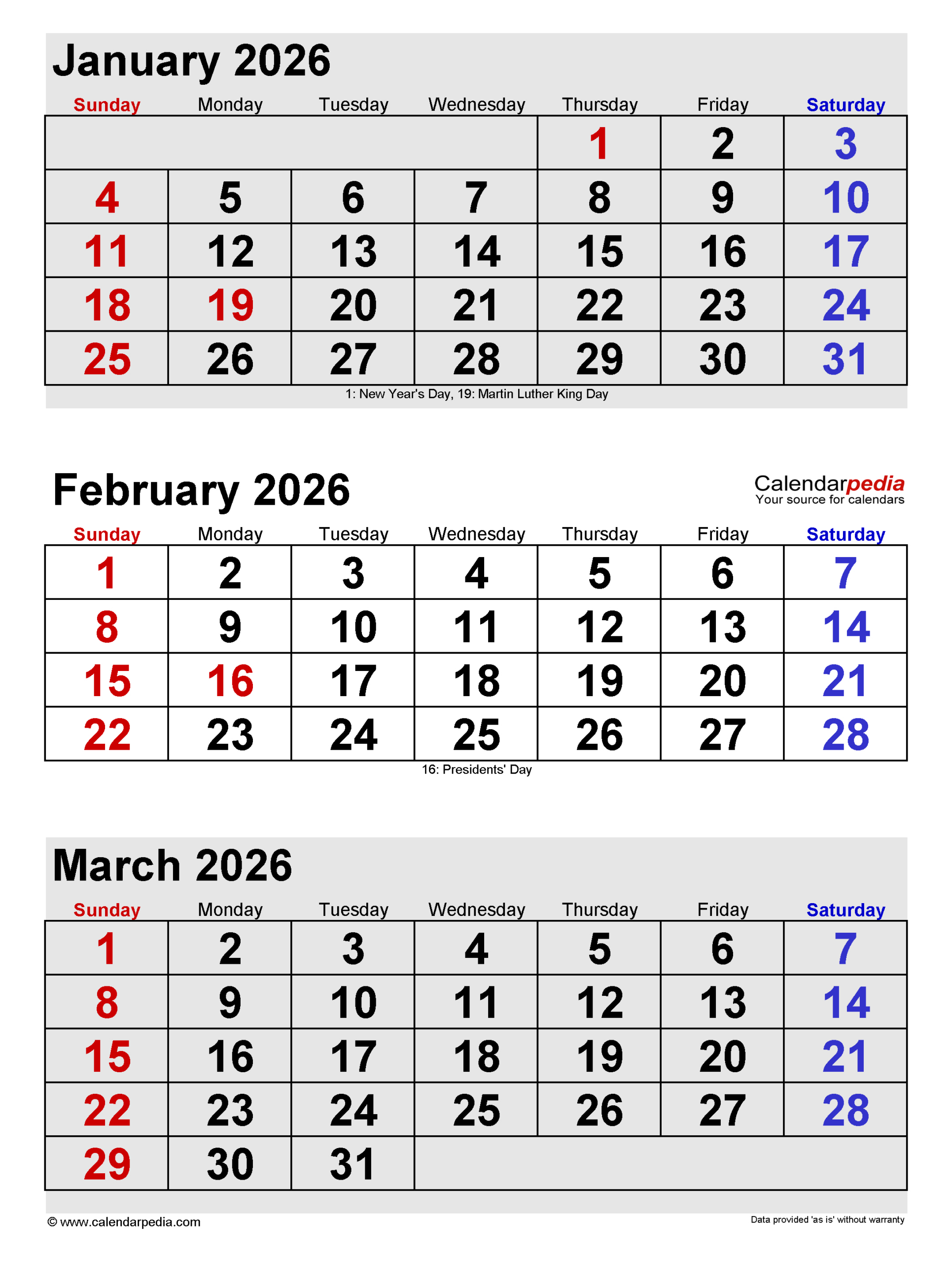 February 2026 Calendar | Templates For Pdf, Excel And Word with January February March 2026 Calendar Printable