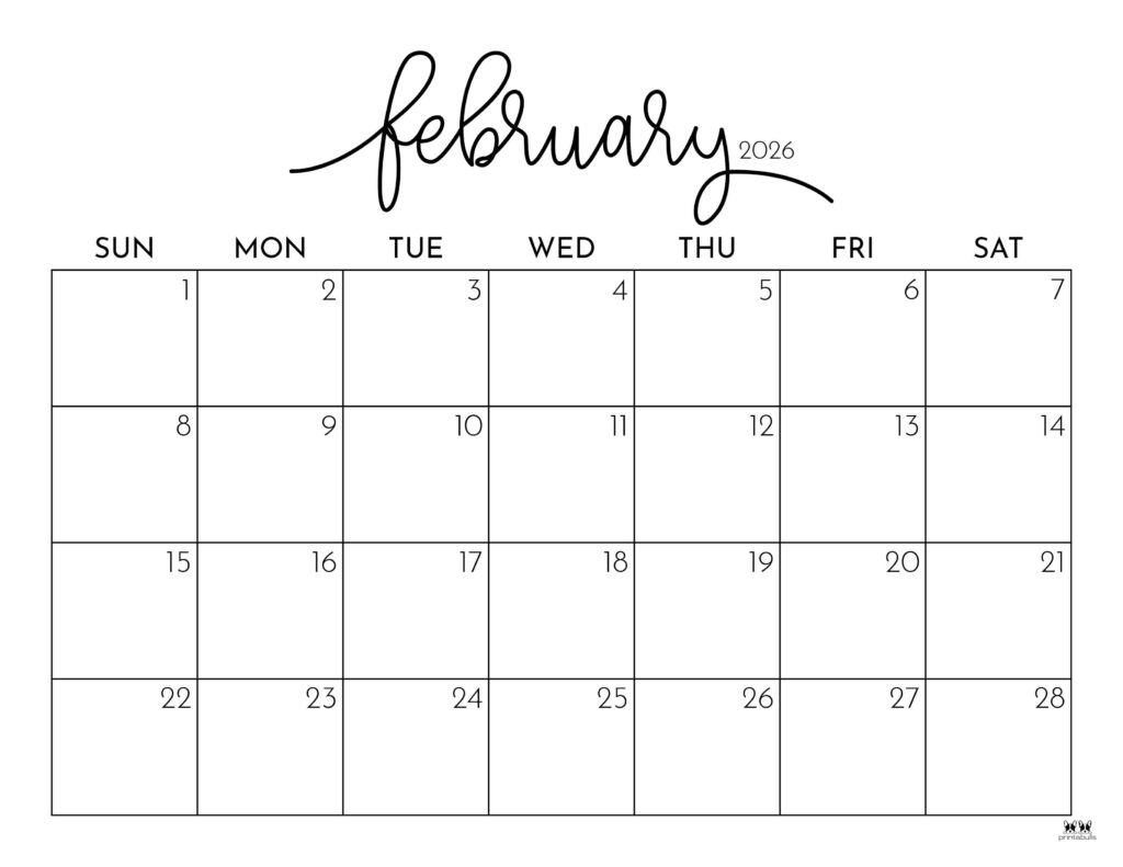 February 2026 Calendars - 123 Free Printables | Printabulls inside February 2026 Calendar Page