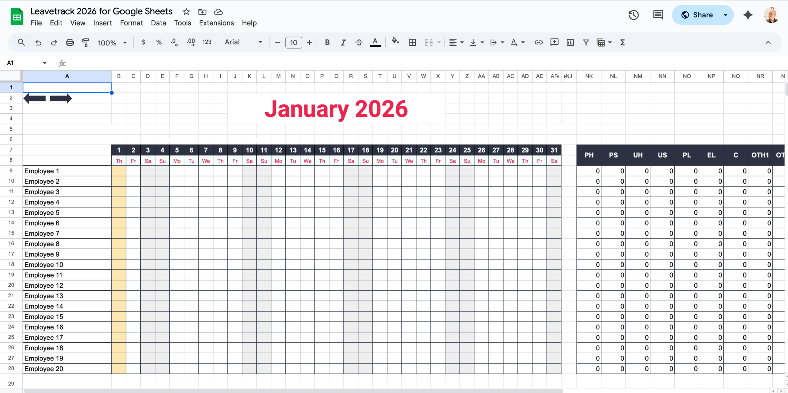 Free 2026 Excel And Google Sheets Holiday Planner - Employee Leave within Absence Calendar 2026 Free Download