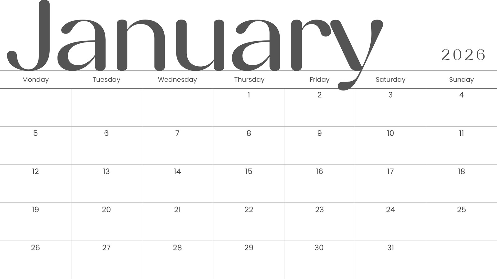 Free And Editable January 2026 Calendar Templates | Canva pertaining to Printable Blank Calendar January 2026