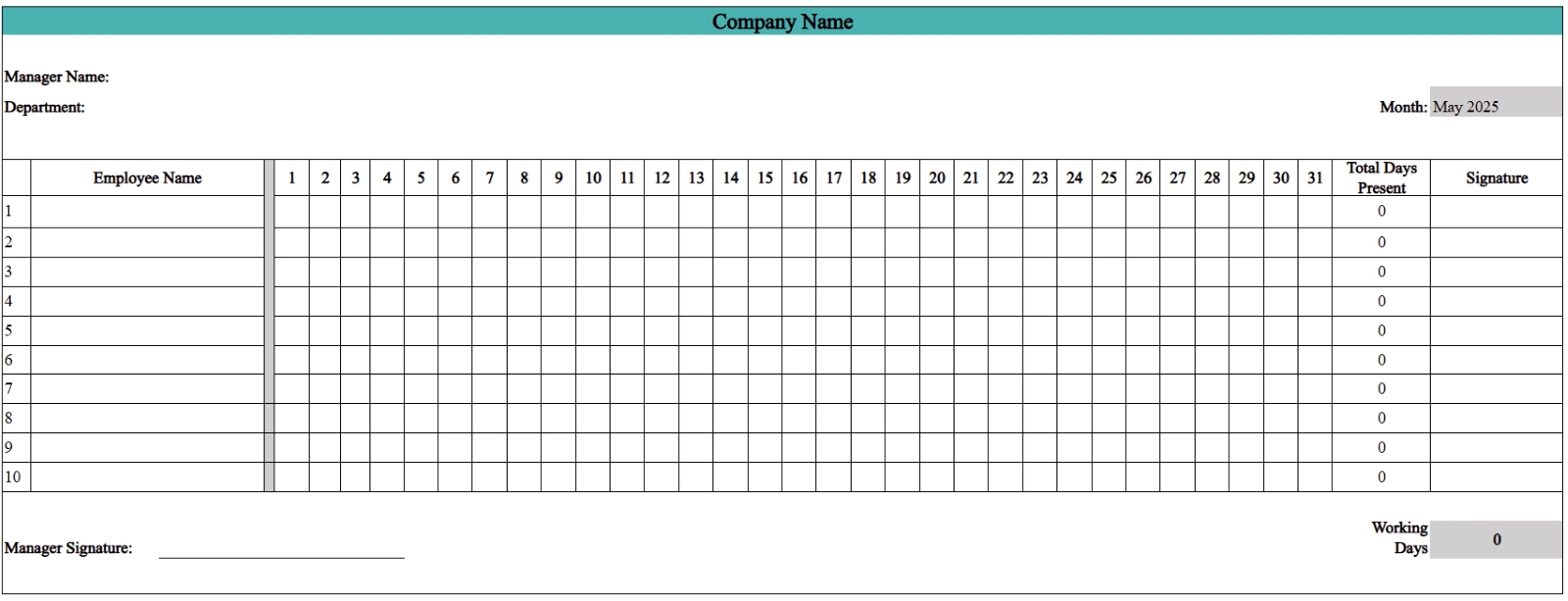 Free Employee Attendance Calendar Templates 2025 for 2026 Employee Attendance Calendar Printable Free