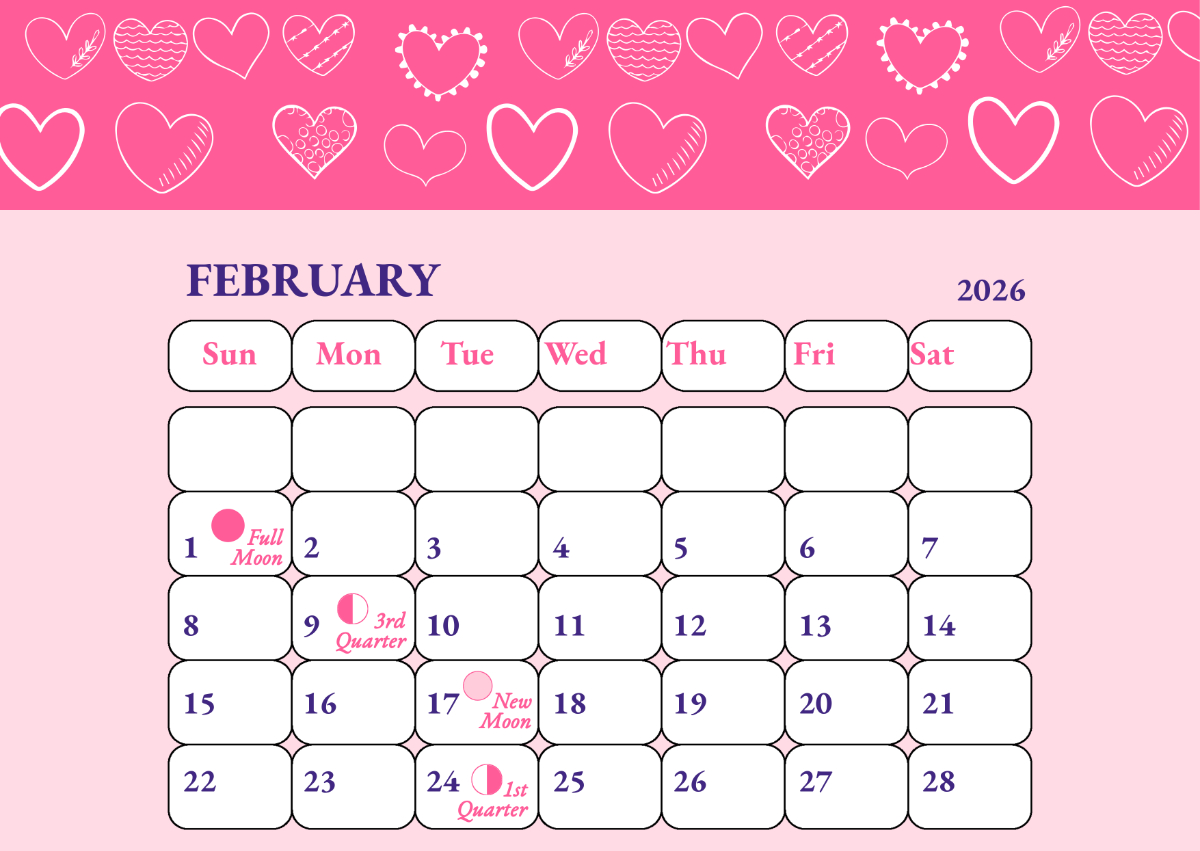 Free February 2026 Calendar With Moon Phases Template To Edit Online intended for Moon Phase Calendar 2026 February