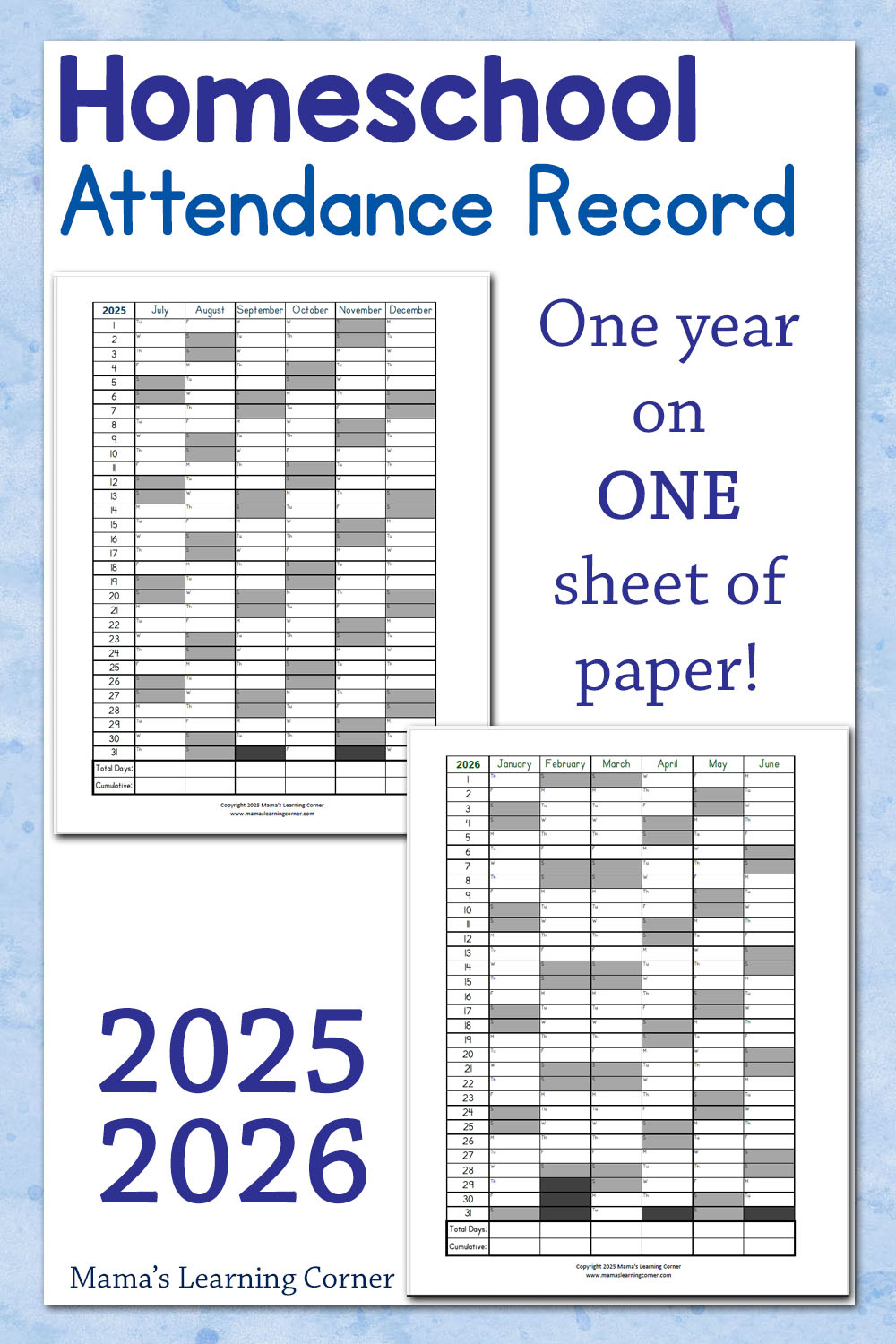 Free Homeschool Attendance Record For 2025–2026 - Mamas Learning pertaining to Free 2026 Attendance Calendar Printable