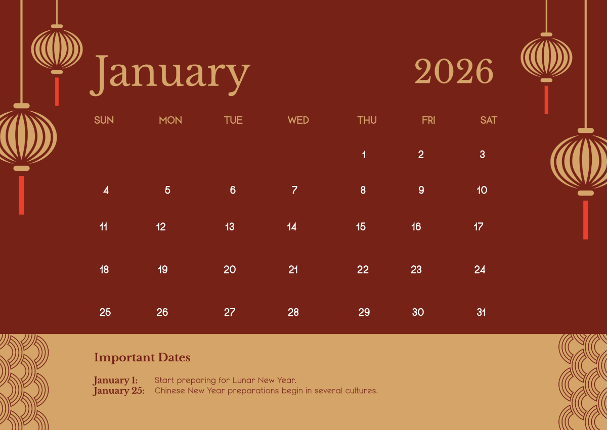 Free January 2026 Lunar Calendar Template To Edit Online within Printable Chinese Lunar Calendar 2026
