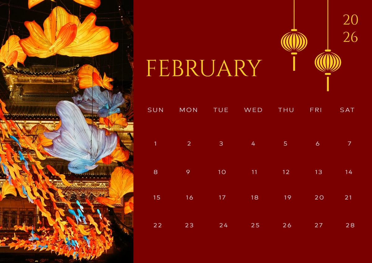 Free Lunar New Year February 2026 Calendar Template To Edit Online inside Chinese Calendar 2026 Free Download