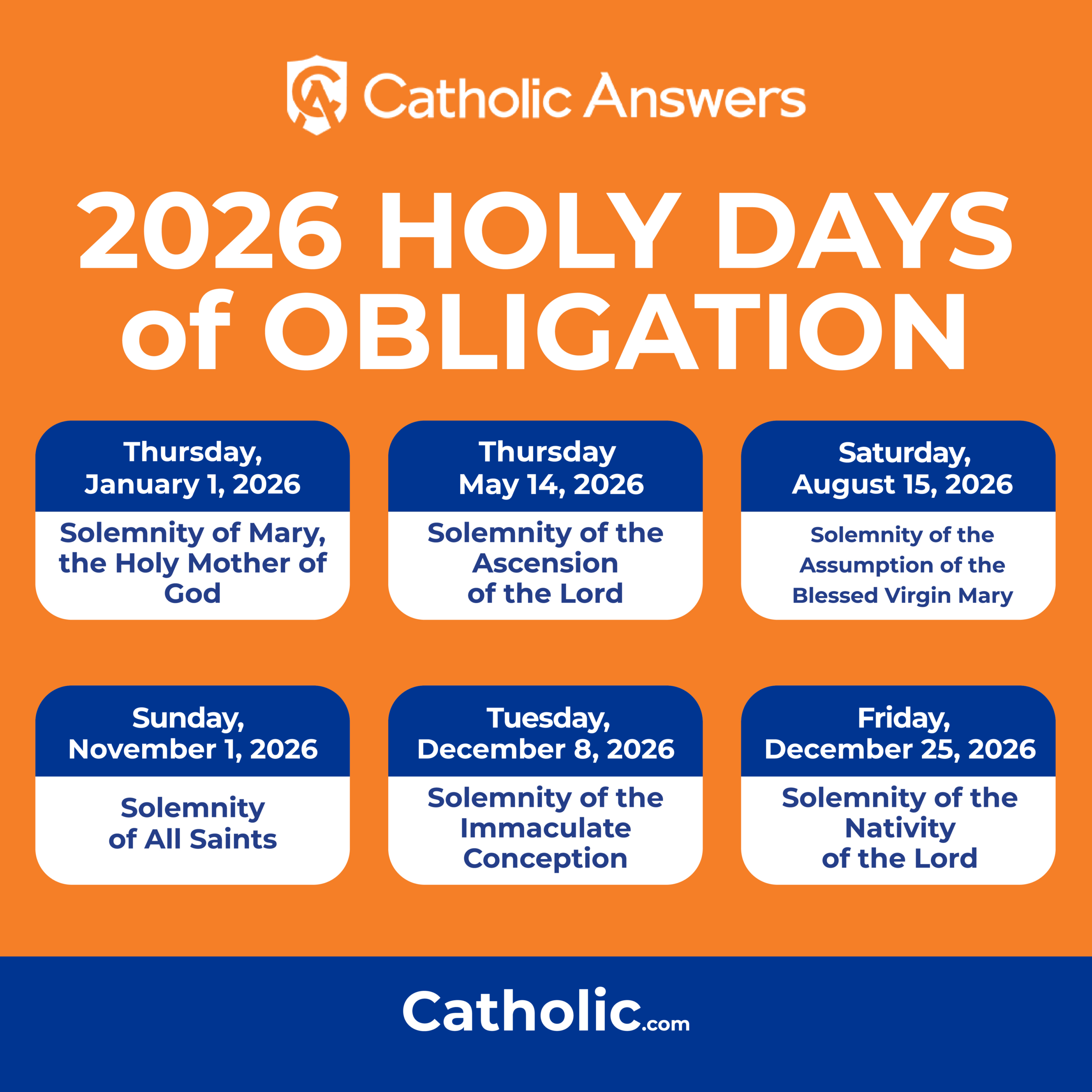 Holy Days Of Obligation 2025 &amp;amp; 2026 | List Of Catholic Holy Days with regard to Catholic Calendar 2026 With Holy Days