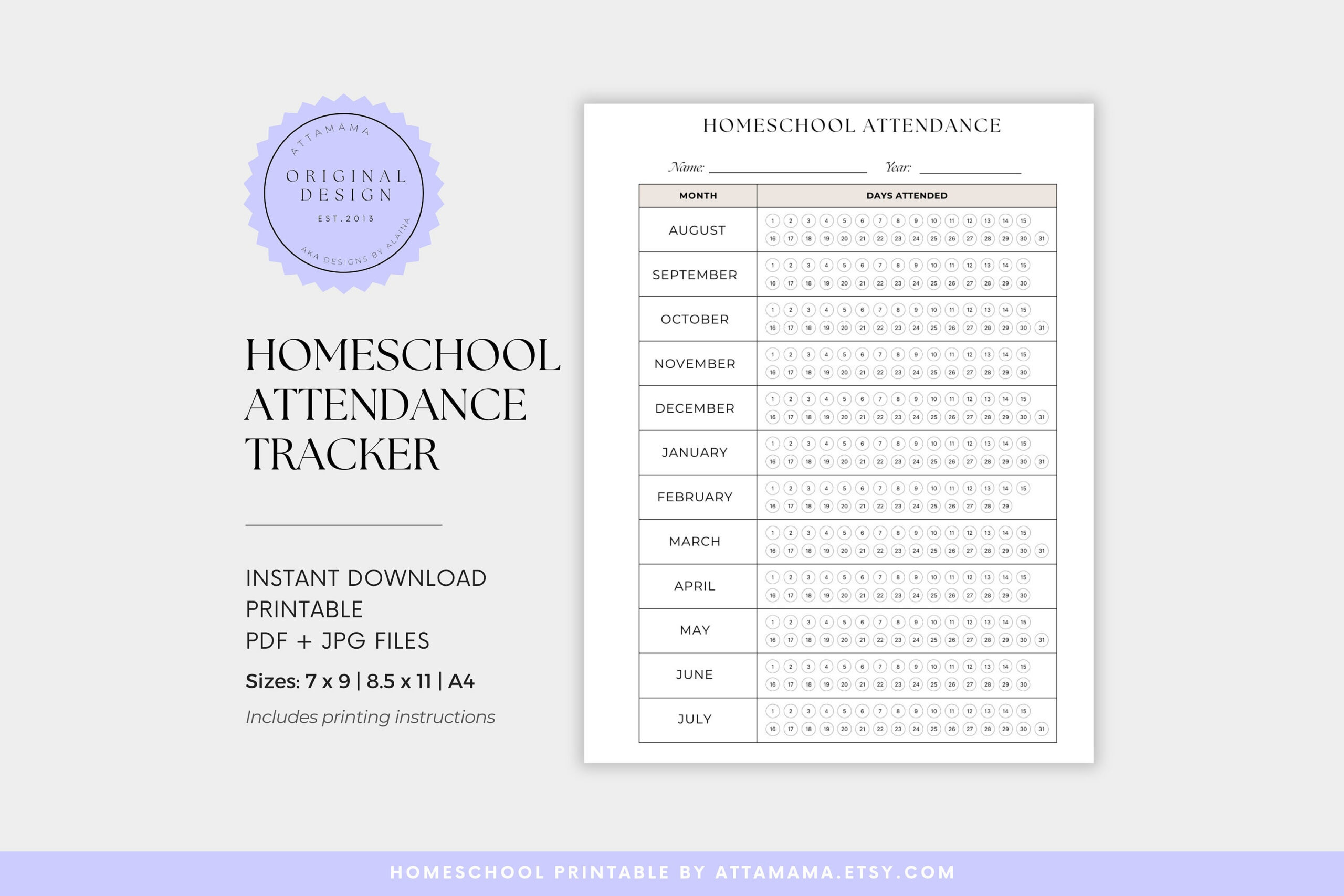 Homeschool Attendance Tracker Printable: Minimalist Design (Pdf with Homeschool Attendance Calendar 2026 - 2027