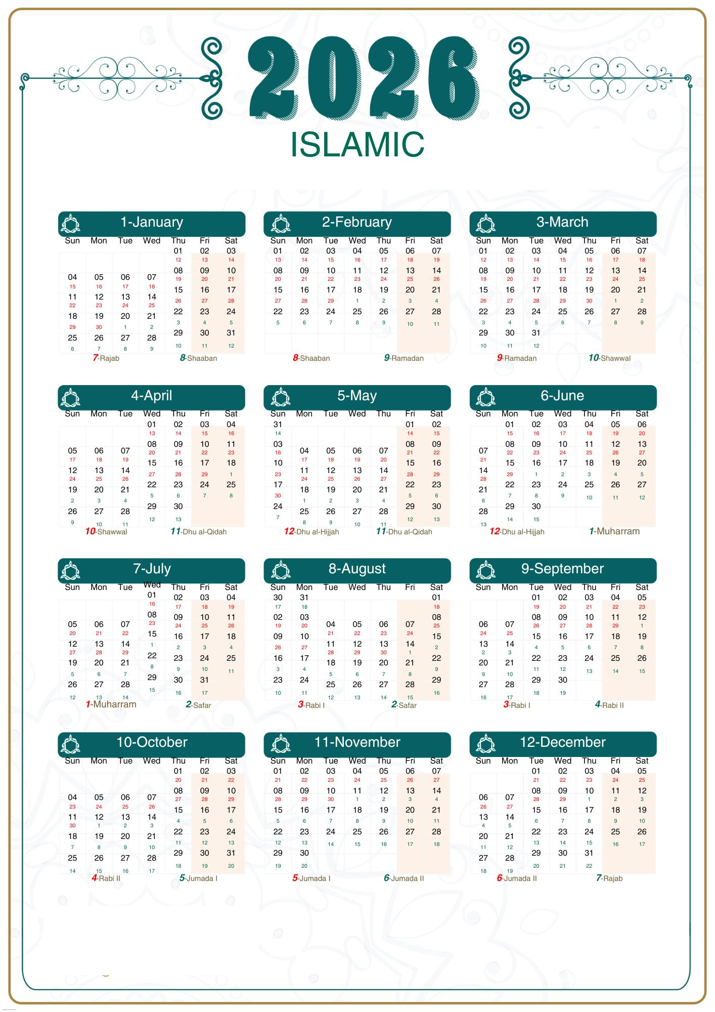 Islamic Calendar 2026 [Hijri Calendar 1448] intended for Islamic Calendar 2026 South Africa