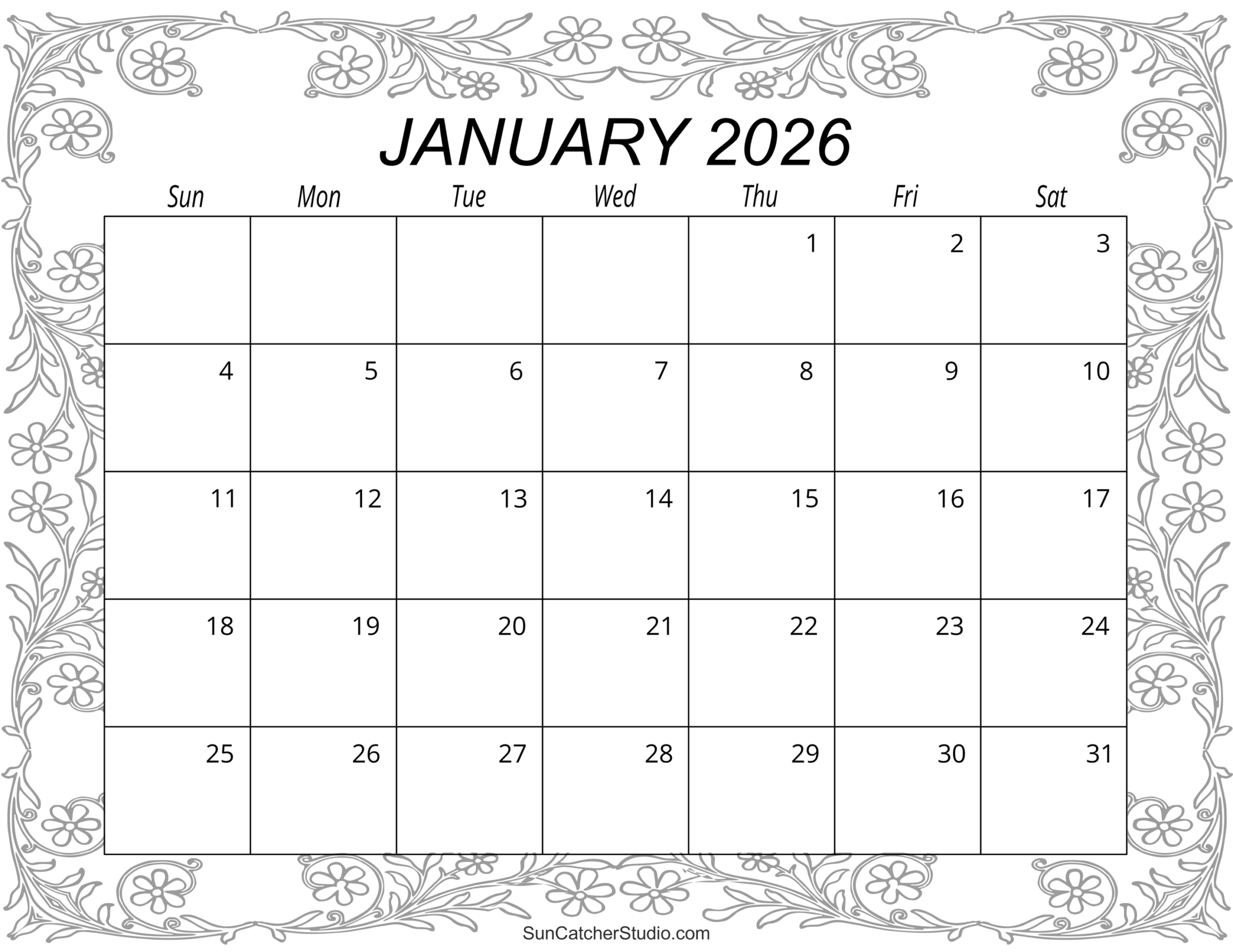 January 2026 Calendar (Free Printable) – Free Printables in Calendar 2026 January Printable