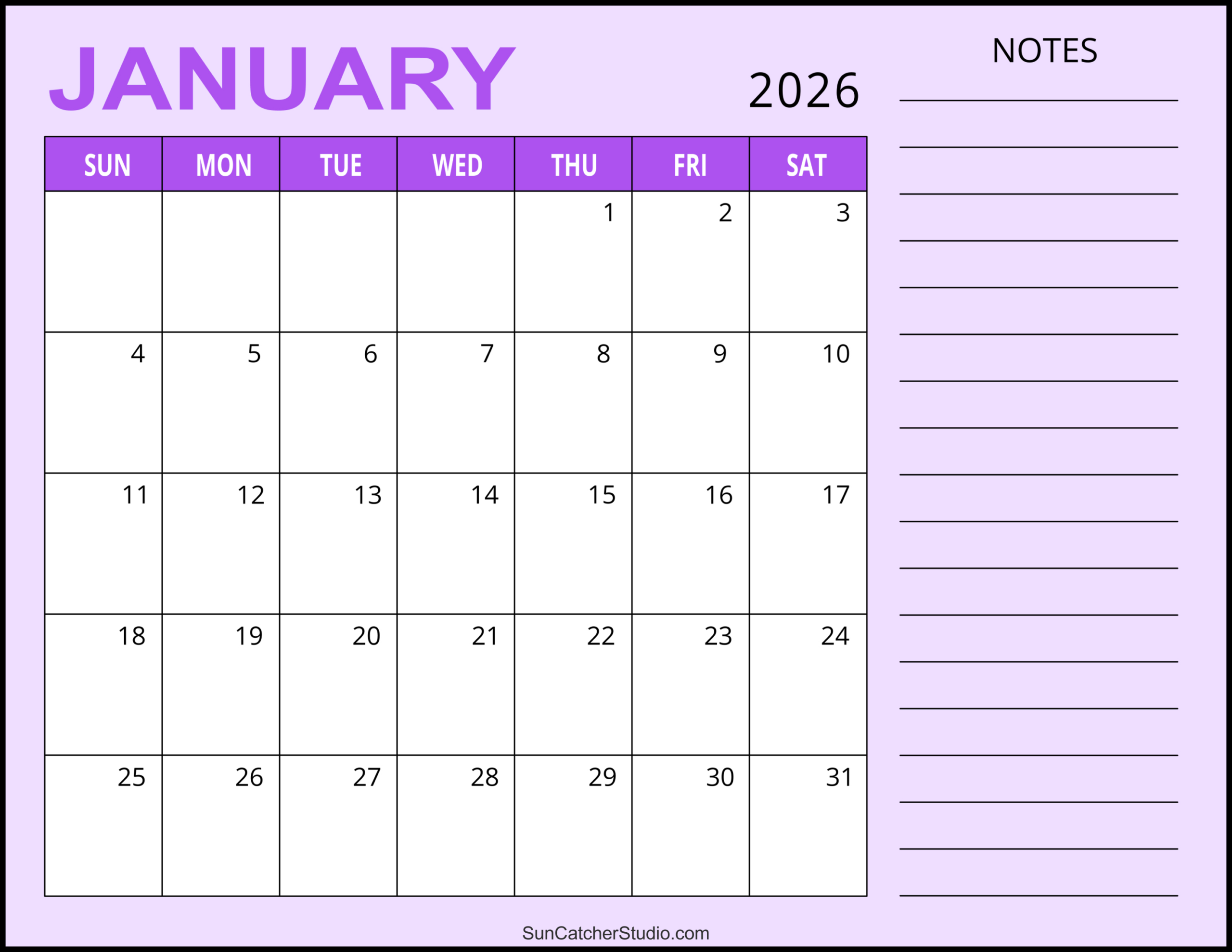 January 2026 Calendar (Free Printable) – Free Printables with regard to Free Printable January 2026 Calendar Template
