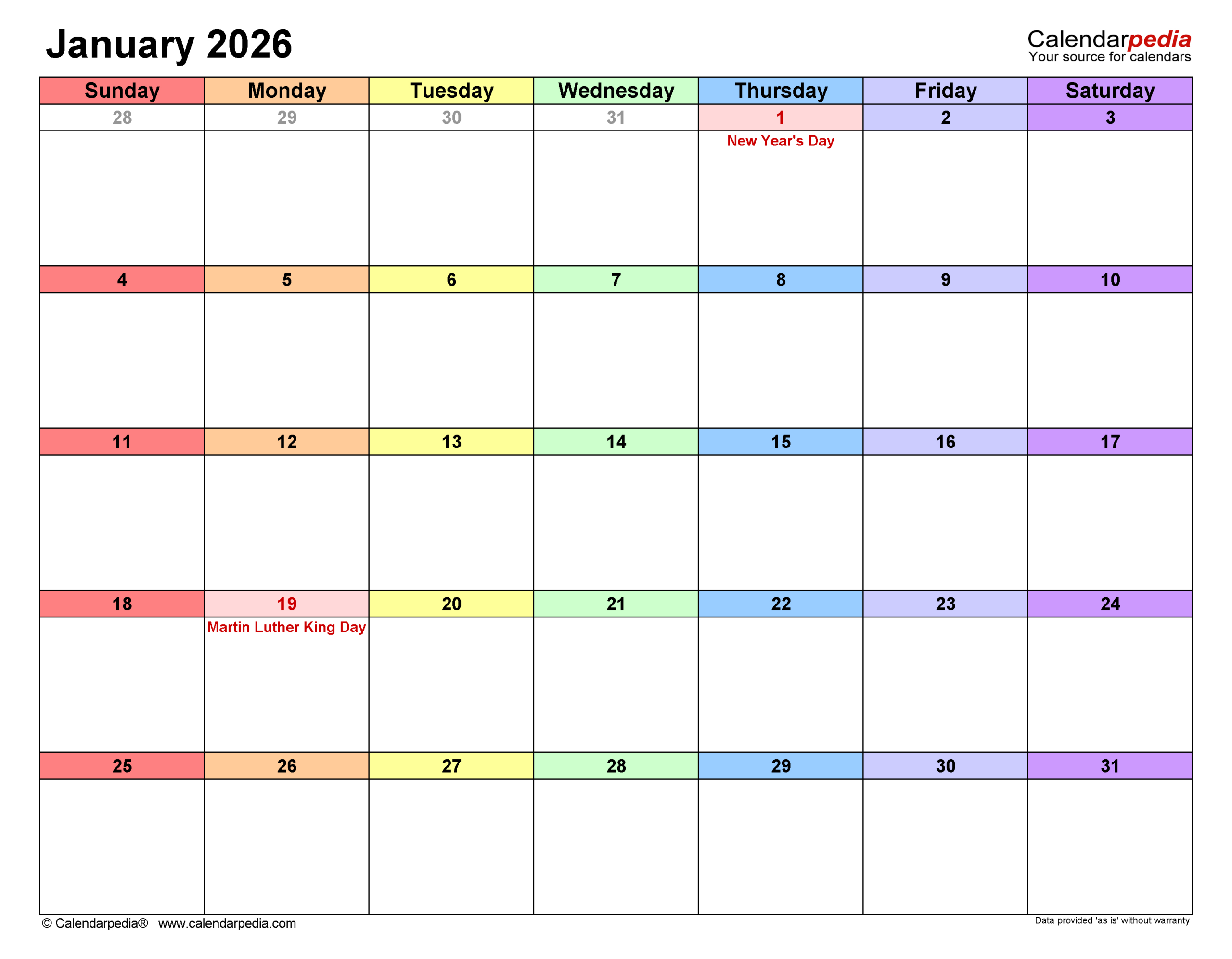 January 2026 Calendar | Templates For Pdf, Excel And Word with Attendance Sheet January 2026