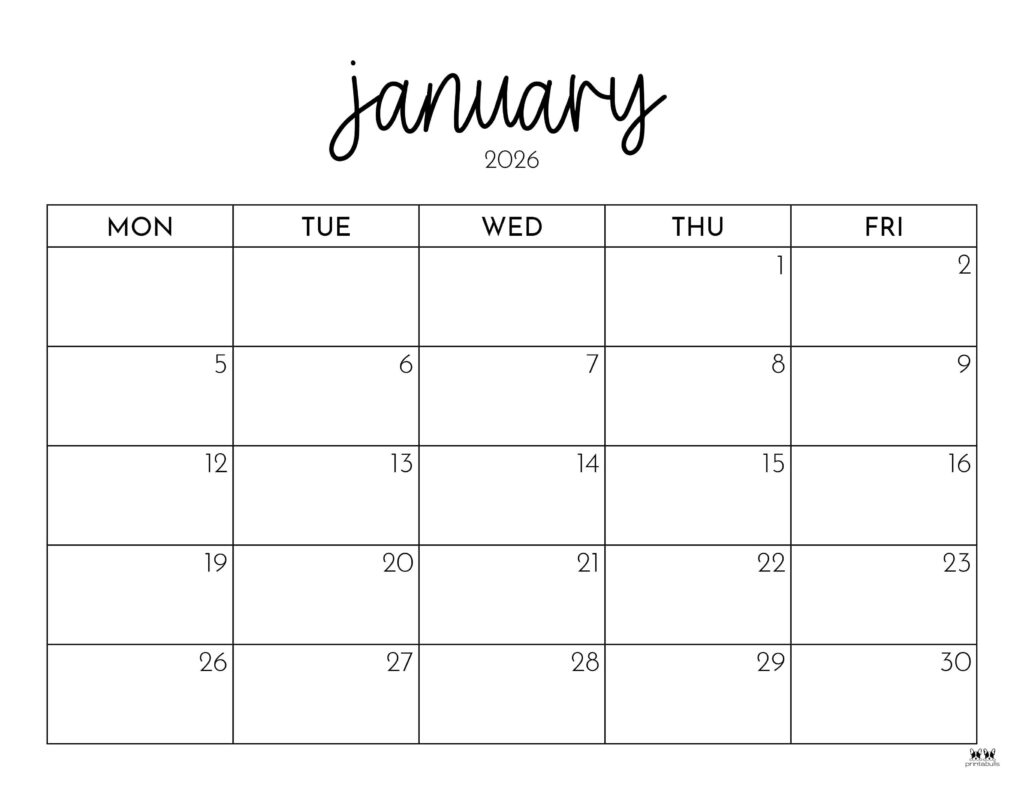 January 2026 Calendars - 123 Free Printables | Printabulls for January 2026 Calendar Printable Coloring Pages