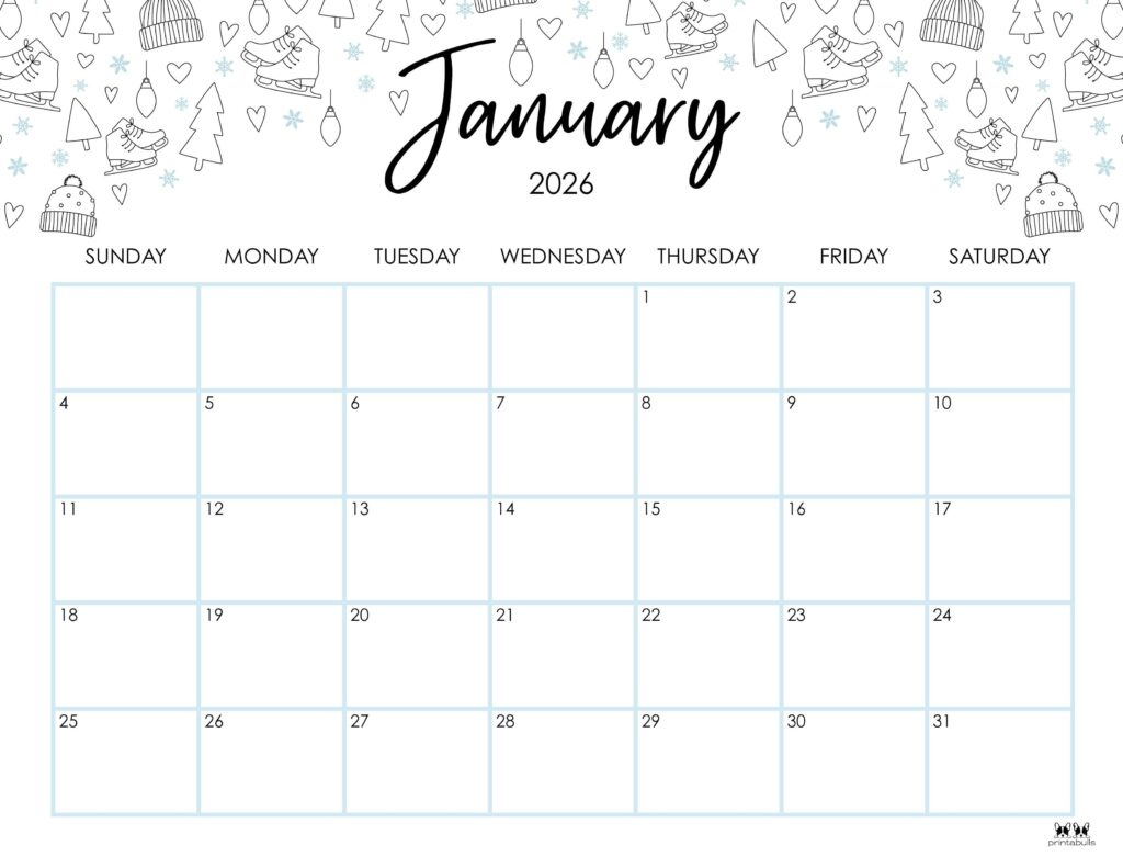 January 2026 Calendars - 123 Free Printables | Printabulls for January 2026 Calendar Printable With Holidays