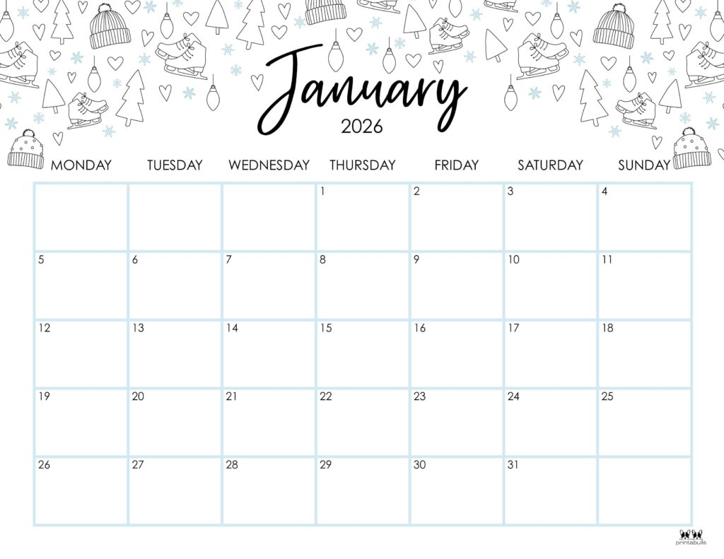 January 2026 Calendars - 123 Free Printables | Printabulls for January 2026 Calendar with Holidays Printable