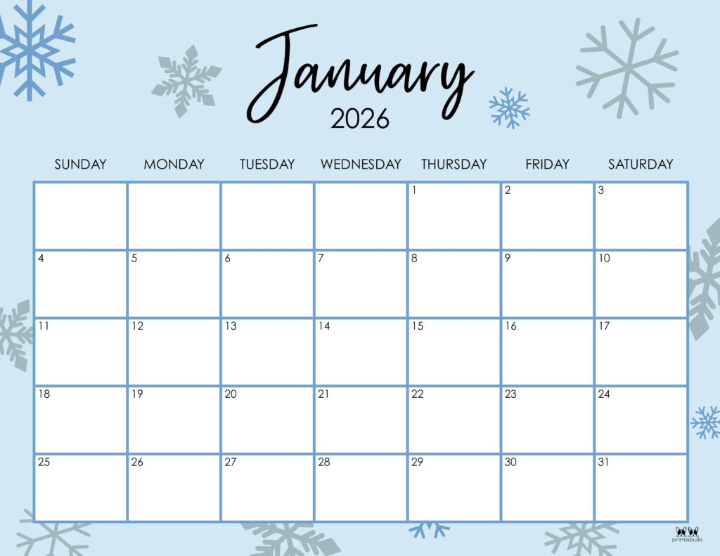 January 2026 Calendars - 123 Free Printables | Printabulls in January 2026 Calendar with Holidays Printable