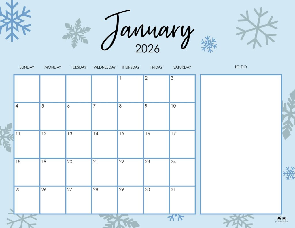 January 2026 Calendars - 123 Free Printables | Printabulls in January 2026 Printable Calendar Wiki