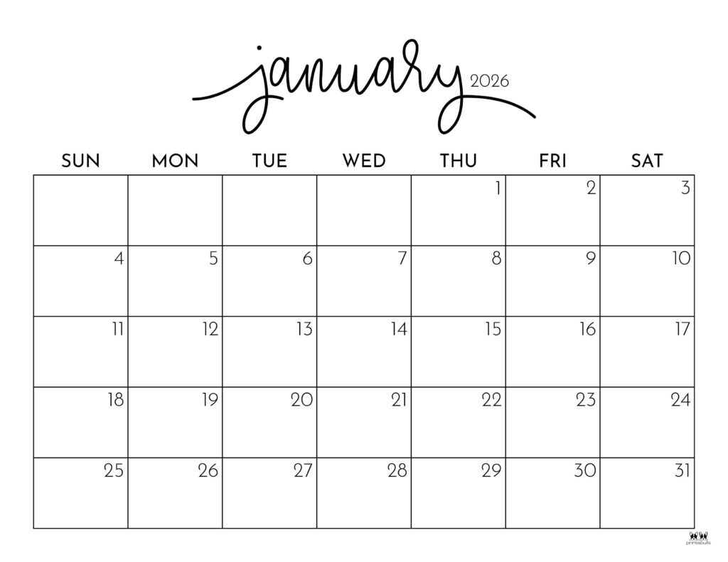 January 2026 Calendars - 123 Free Printables | Printabulls with regard to Free Printable Monthly Calendar January 2026