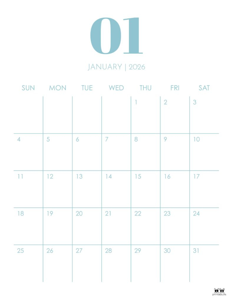 January 2026 Calendars - 123 Free Printables | Printabulls within January 2026 Calendar Vertical Printable