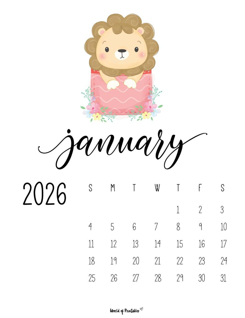 January 2026 Calendars - 200+ Free Printable Pdf Designs - World throughout January 2026 Calendar Printable Cute