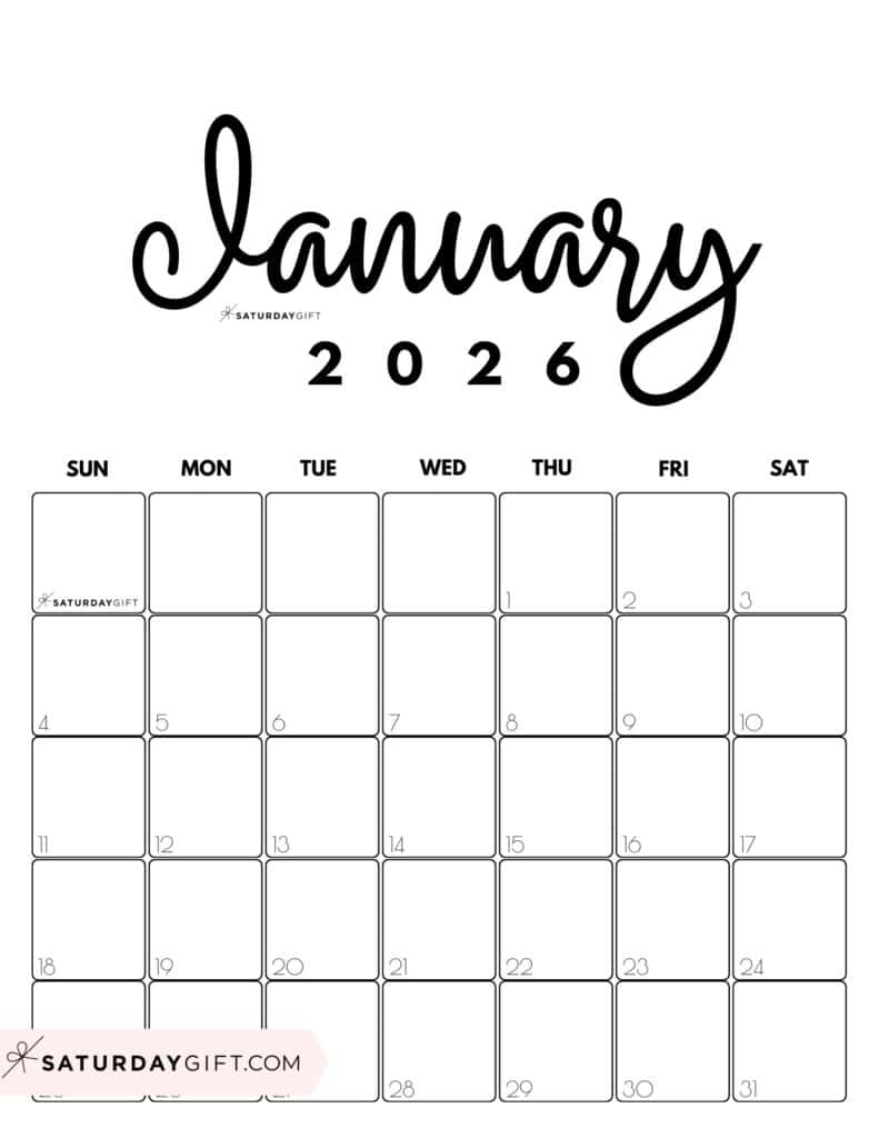January 2026 Calendars - 23 Cute Free Printable Pdfssaturdaygift throughout January 2026 Calendar Vertical Printable