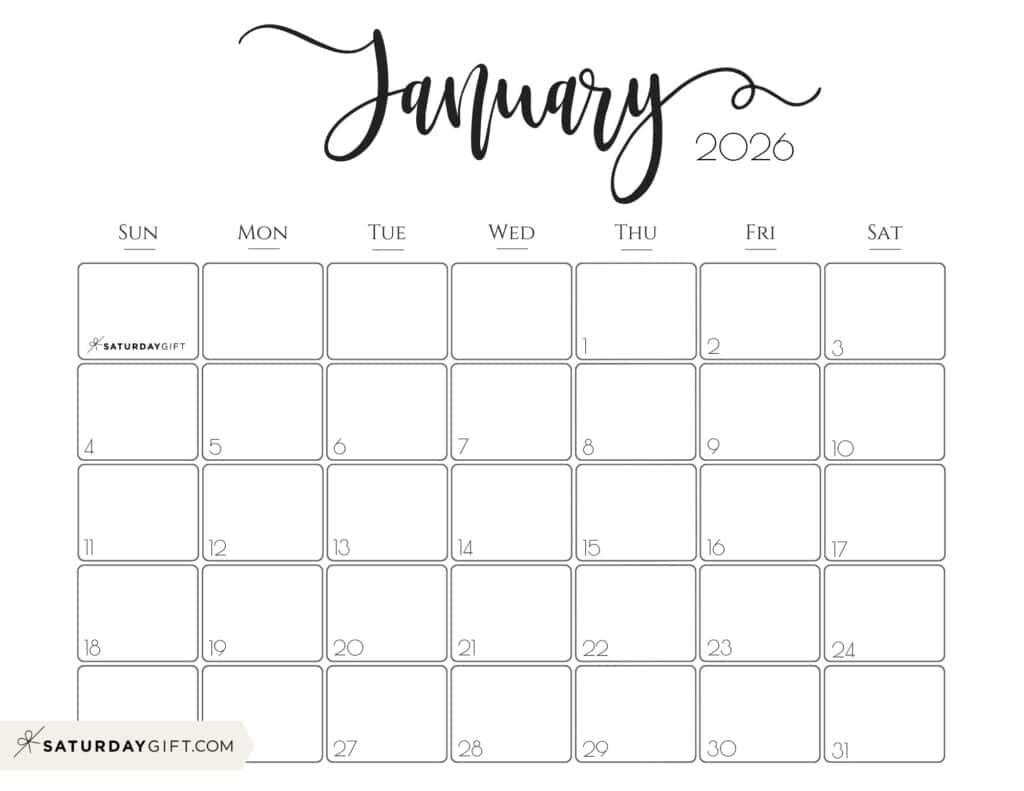 January 2026 Calendars - 23 Cute Free Printable Pdfssaturdaygift within Free Printable Calendar 2026 January