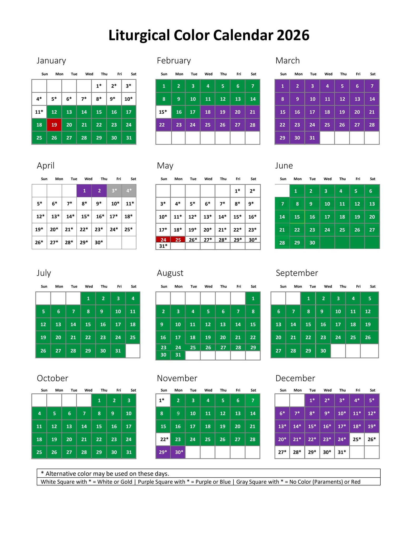 Liturgical Color Calendar 2026United Methodist Publishing within Umc Liturgical Calendar 2026