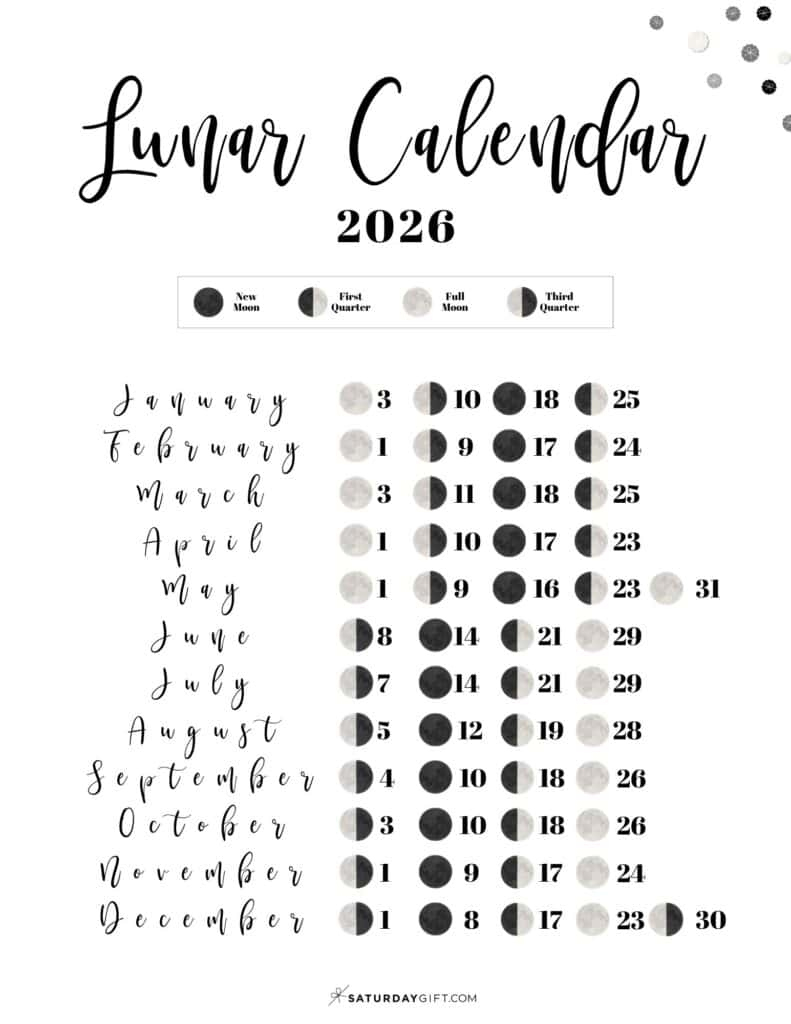 Lunar Calendar 2026 - 12 Moon Phase Calendar Printables pertaining to Moon Phase Calendar 2026 November