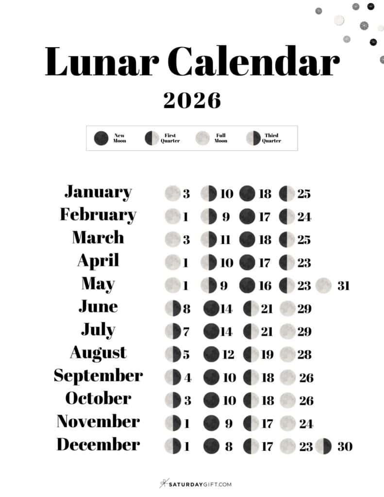 Lunar Calendar 2026 - 12 Moon Phase Calendar Printables with regard to Moon Phase Calendar 2026 November
