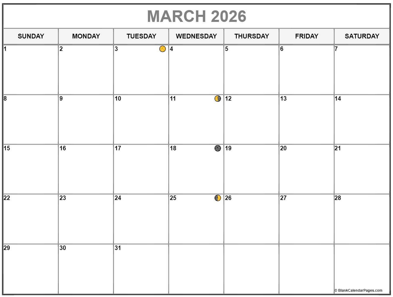March 2026 Lunar Calendar | Moon Phase Calendar with regard to March 2026 Moon Phase Calendar