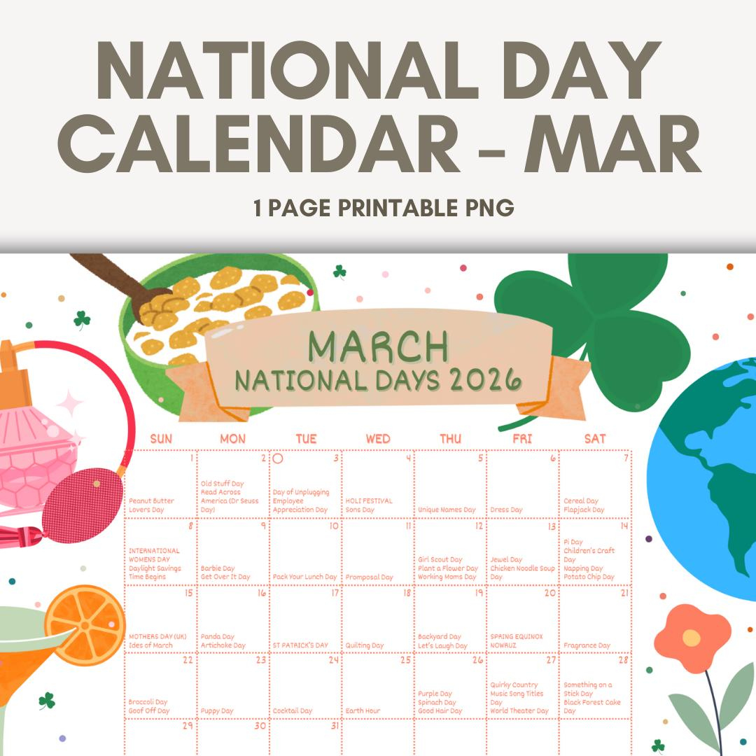 March National Days Calendar, National Day Holidays In March inside National Day Calendar March 2026