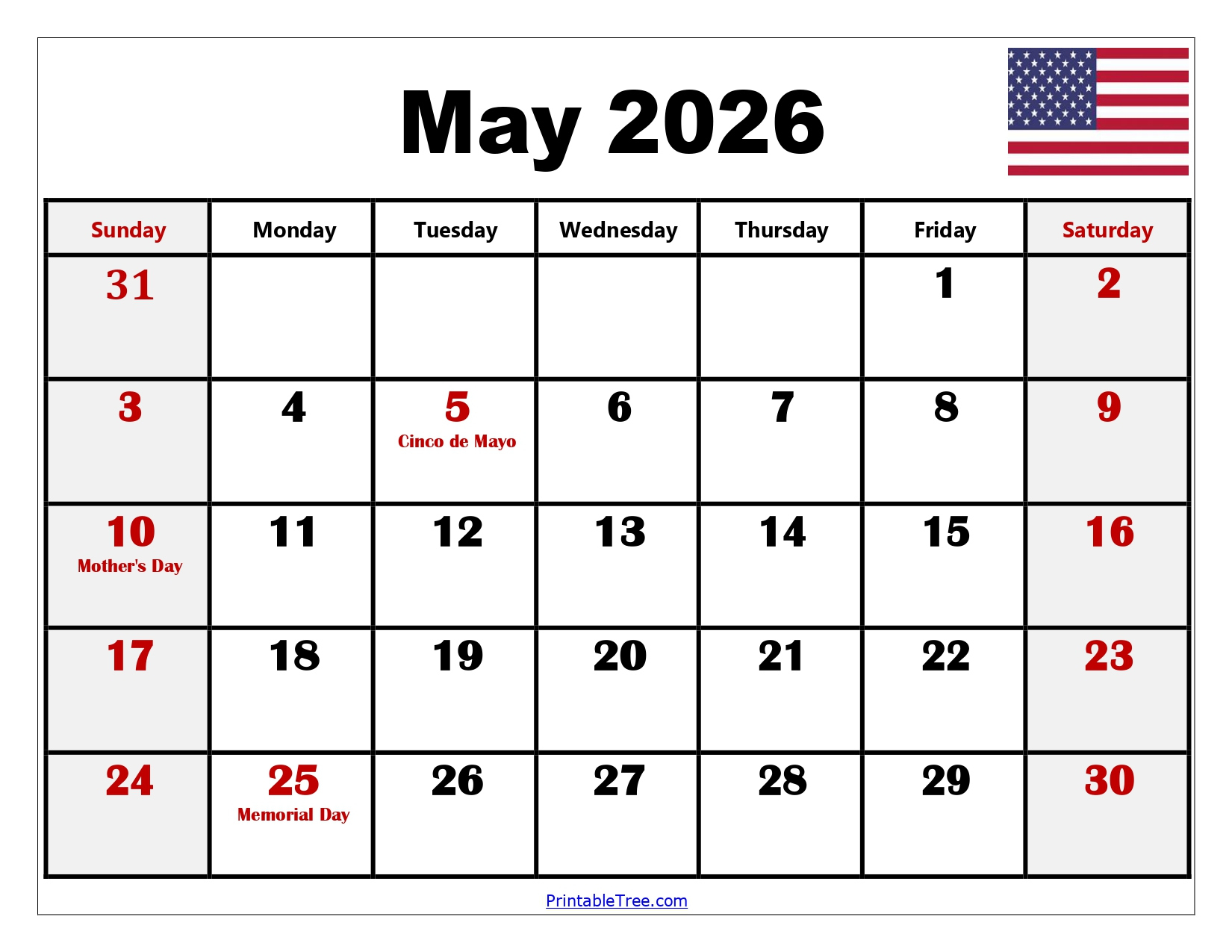 May 2026 Calendar Printable Pdf With Holiday Templates Free inside Attendance Sheet May 2026