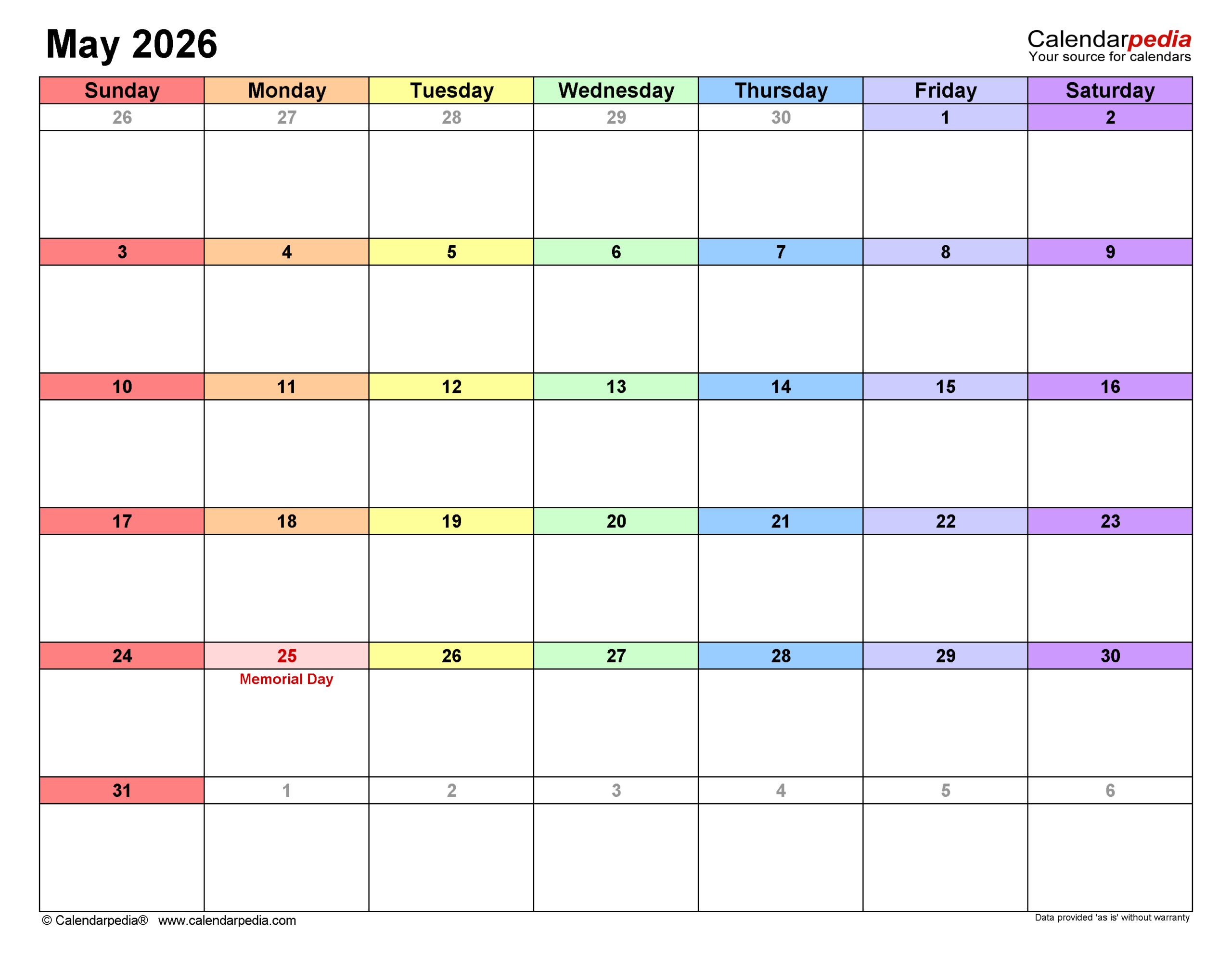 May 2026 Calendar | Templates For Pdf, Excel And Word pertaining to Attendance Sheet May 2026