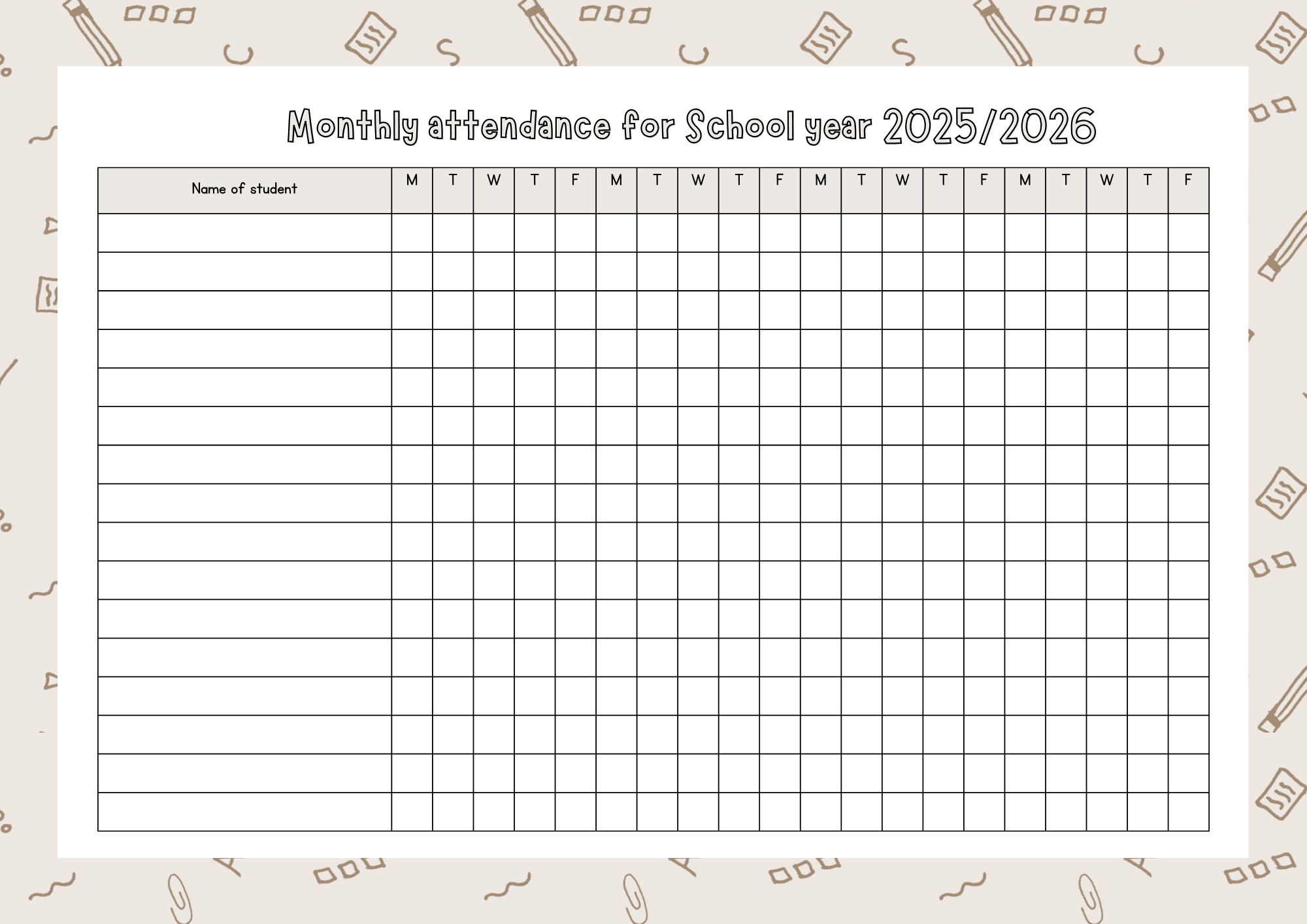 Monthly Attendance List For School Year 2025/2026 regarding 2026 Attendance Sheets