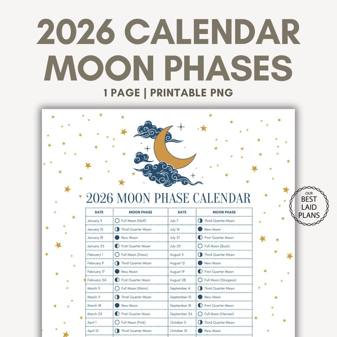 Moon Phase Calendar 2026 Printable, Lunar Cycle Calendar 2026 intended for Moon Phase Calendar 2026 Printable