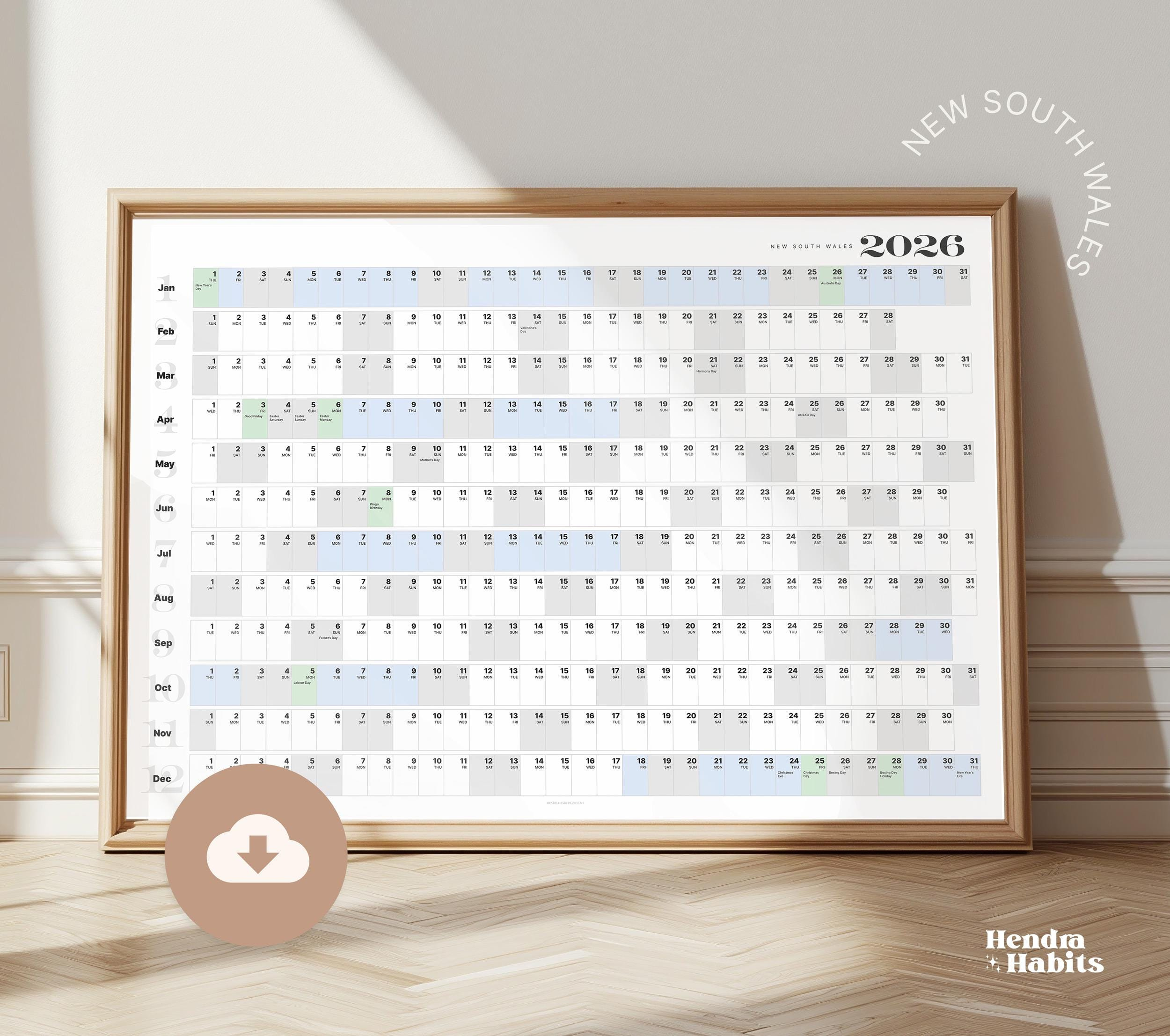 New South Wales, Australia Calendar 2026 | Wall Planner ~ Includes with regard to Nsw Catholic School Holidays 2026 Calendar