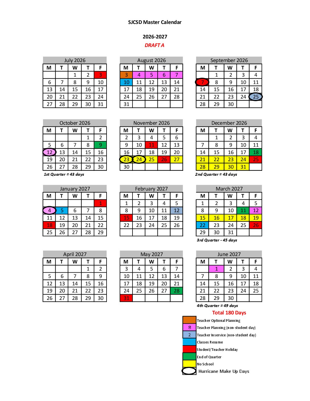 Proposed Calendars 2026-2028 – St. Johns County School District for Hhh School Calendar 2026 - 2027