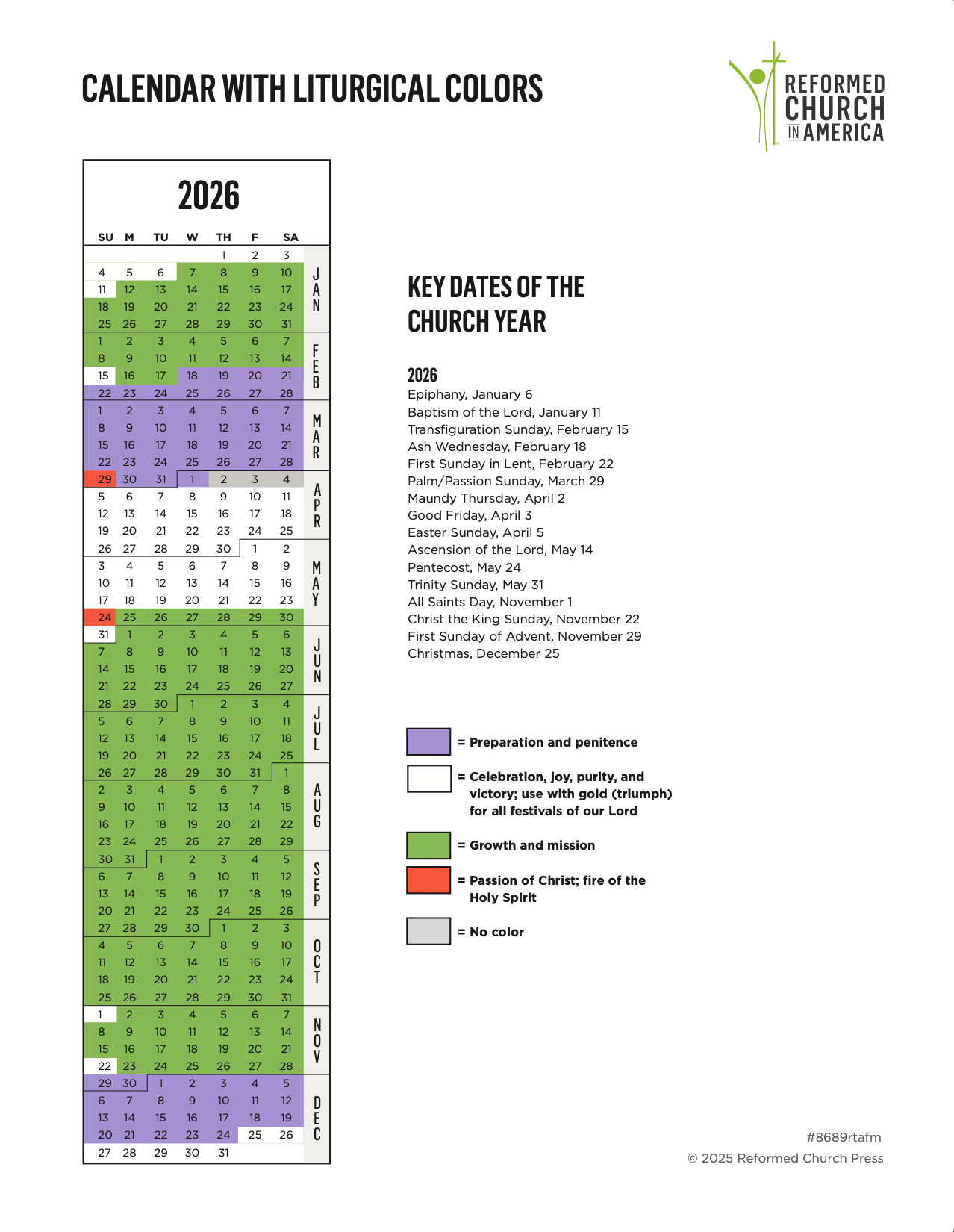 Rca Liturgical Calendar | Reformed Church In America for Liturgical Calendar 2026