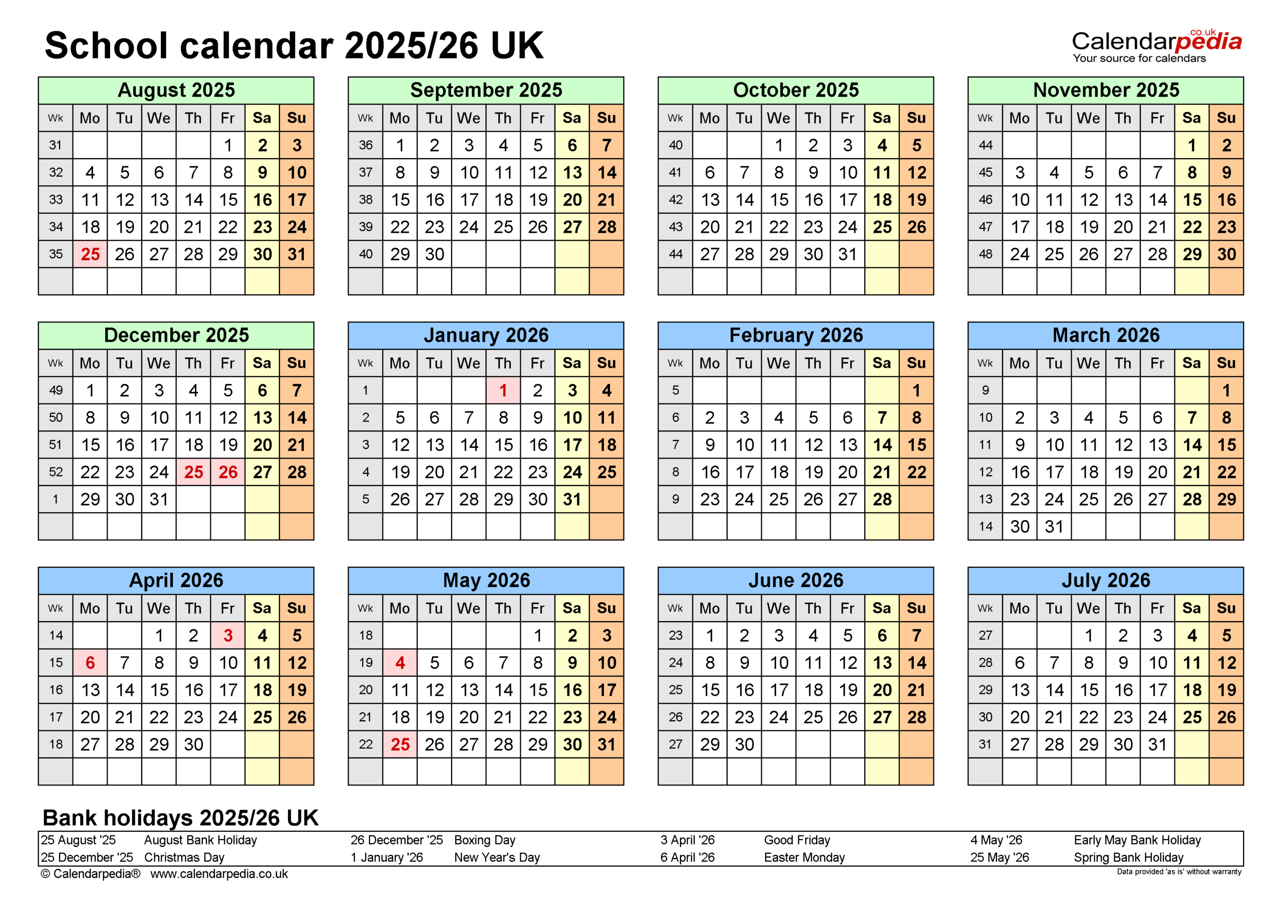 School Calendars 2025/26 Uk - Free Printable Excel Templates intended for Absence Calendar 2026 For Schools