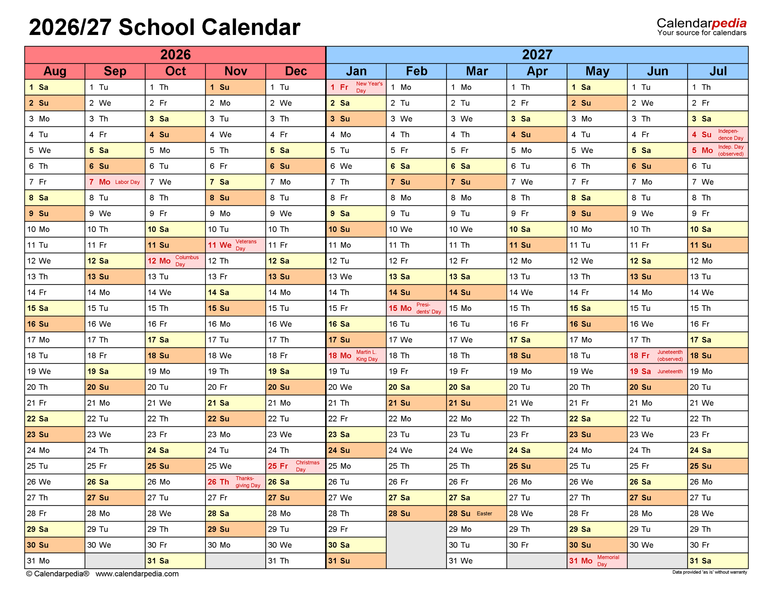 School Calendars 2026/2027 - Free Printable Pdf Templates for HHH School Calendar 2026 - 2027