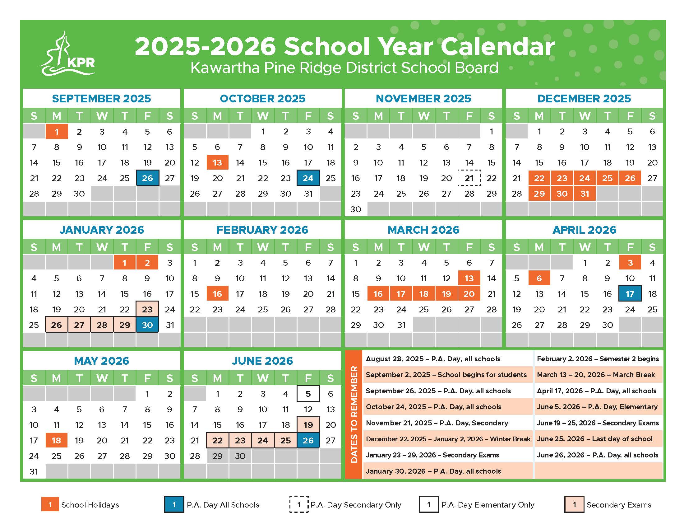 School Calendars | Kawartha Pine Ridge District School Board with Kprdsb 2026 - 2027 Calendar