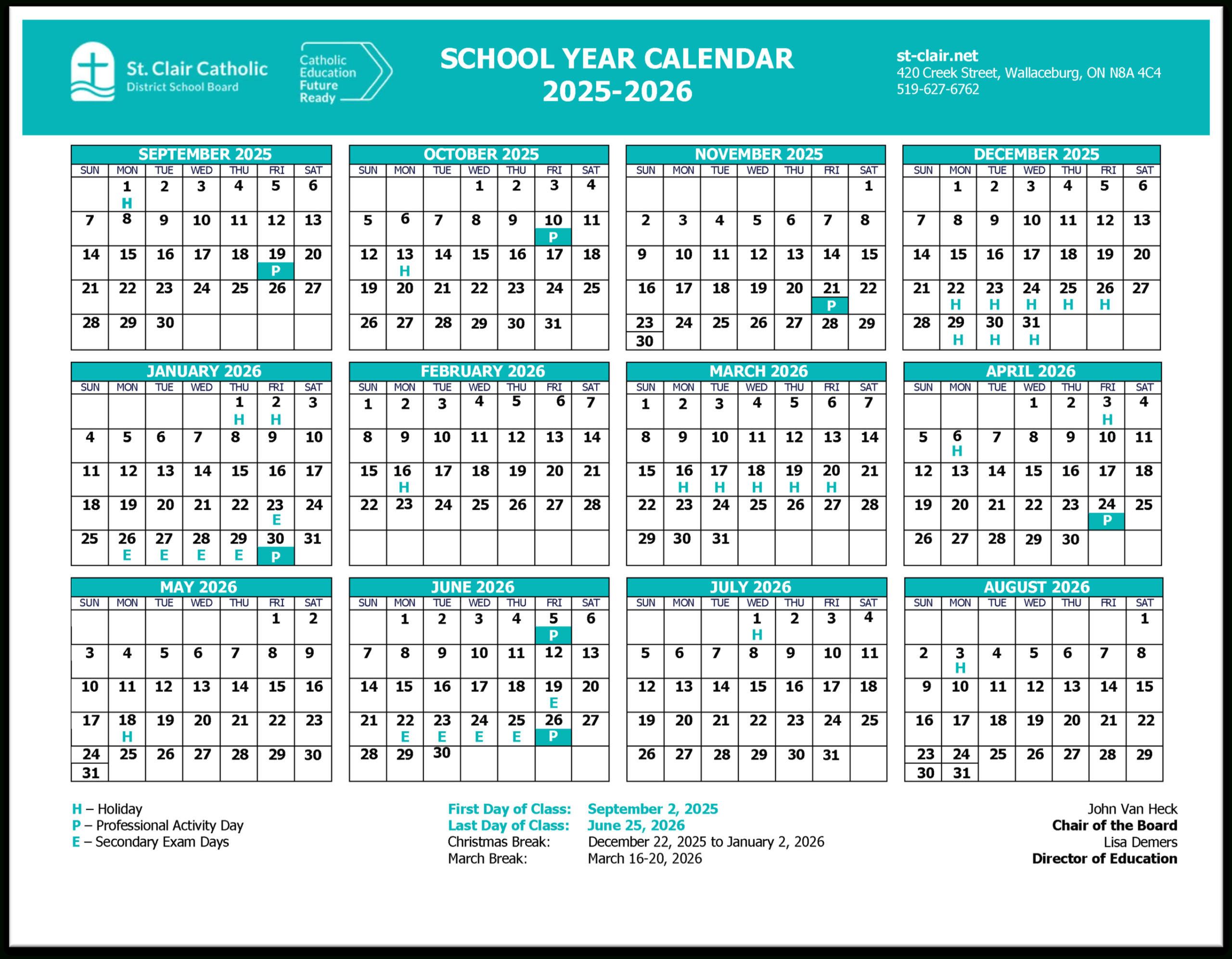 School Year Calendar - St. Clair Cds Board intended for Catholic School Board Calendar 2026