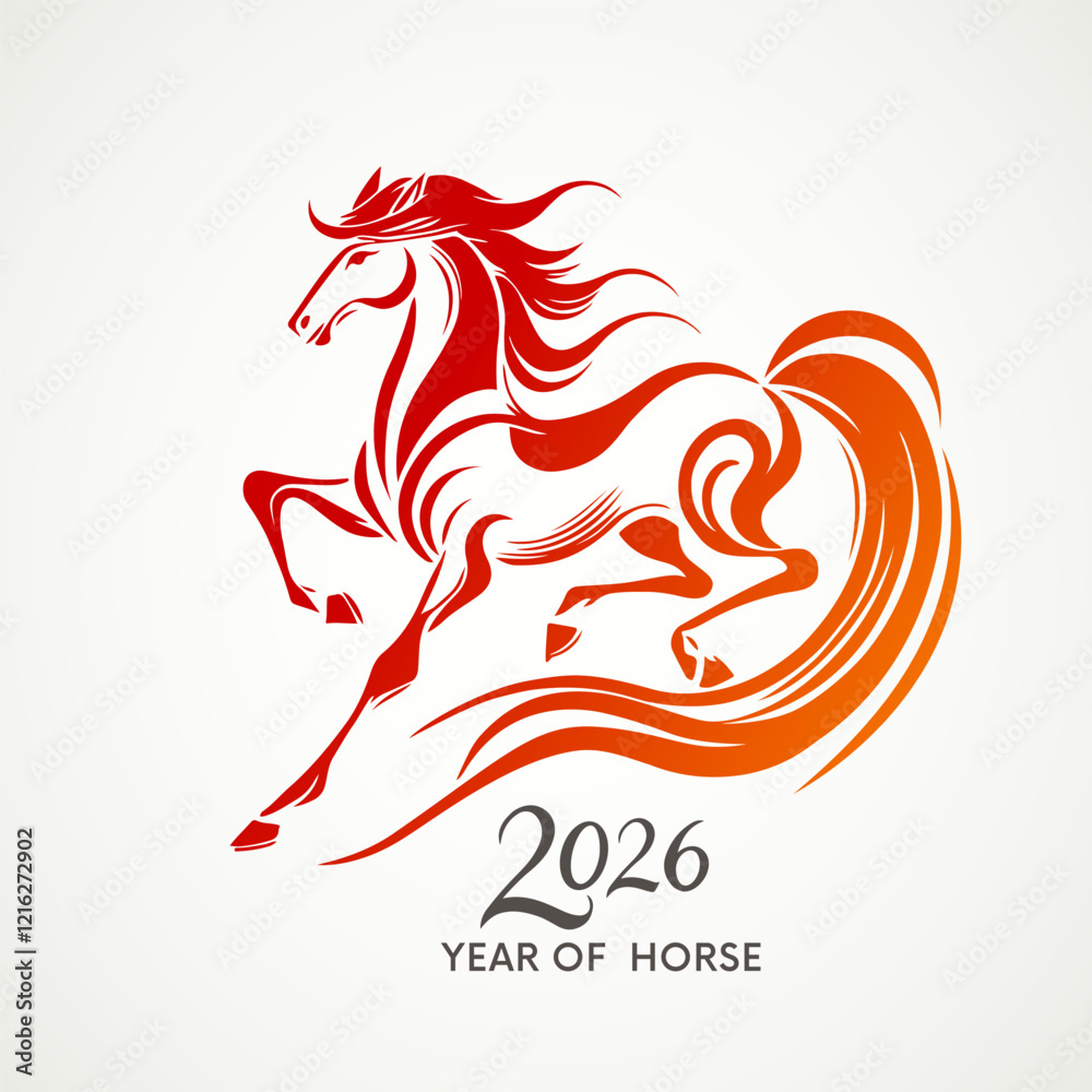 Stock-Vektorgrafik „Running Red Fire Horse Symbol Of New Year 2026 in Chinese Calendar 2026 Horse