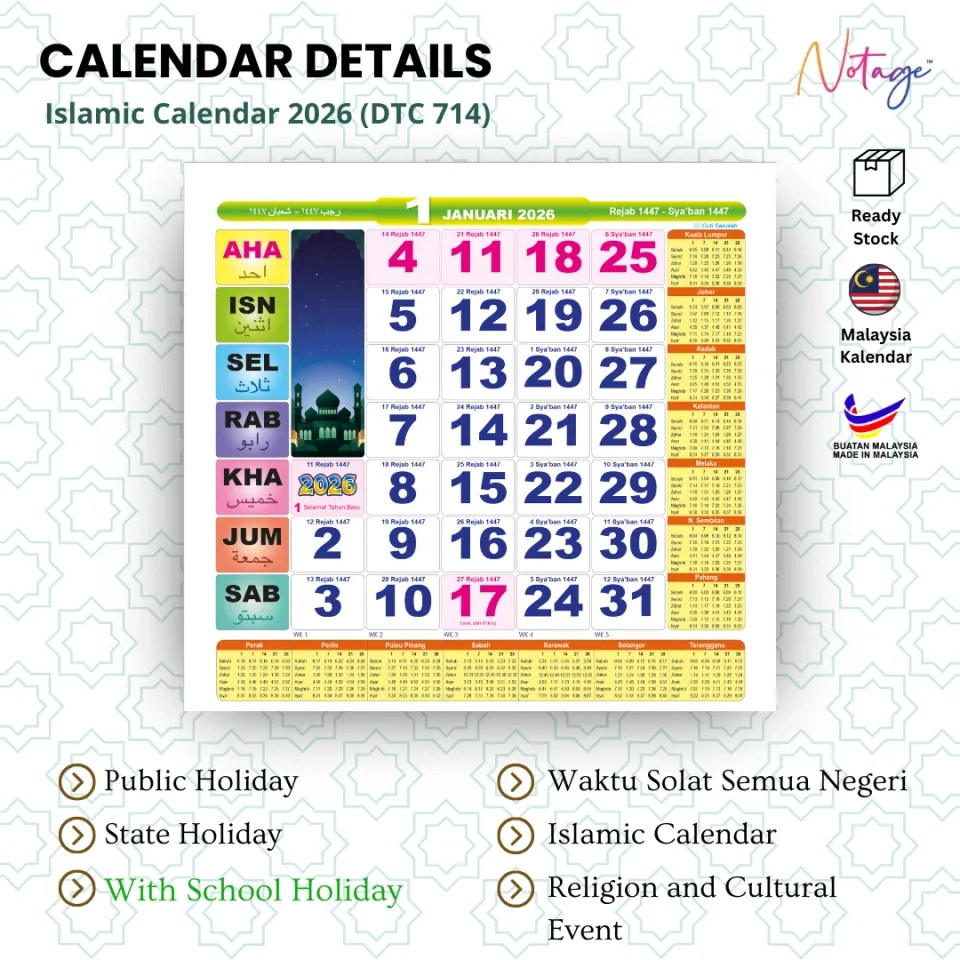 Year 2025 Kalendar Hijrah Table Calendar Desktop Flip Calendar for Islamic Calendar 2026 Malaysia